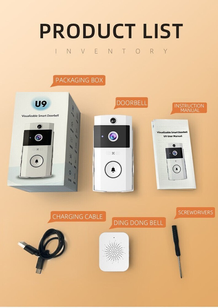 Smart WiFi Video Doorbell Wireless Door Bell Phone Ring Intercom Security Camera