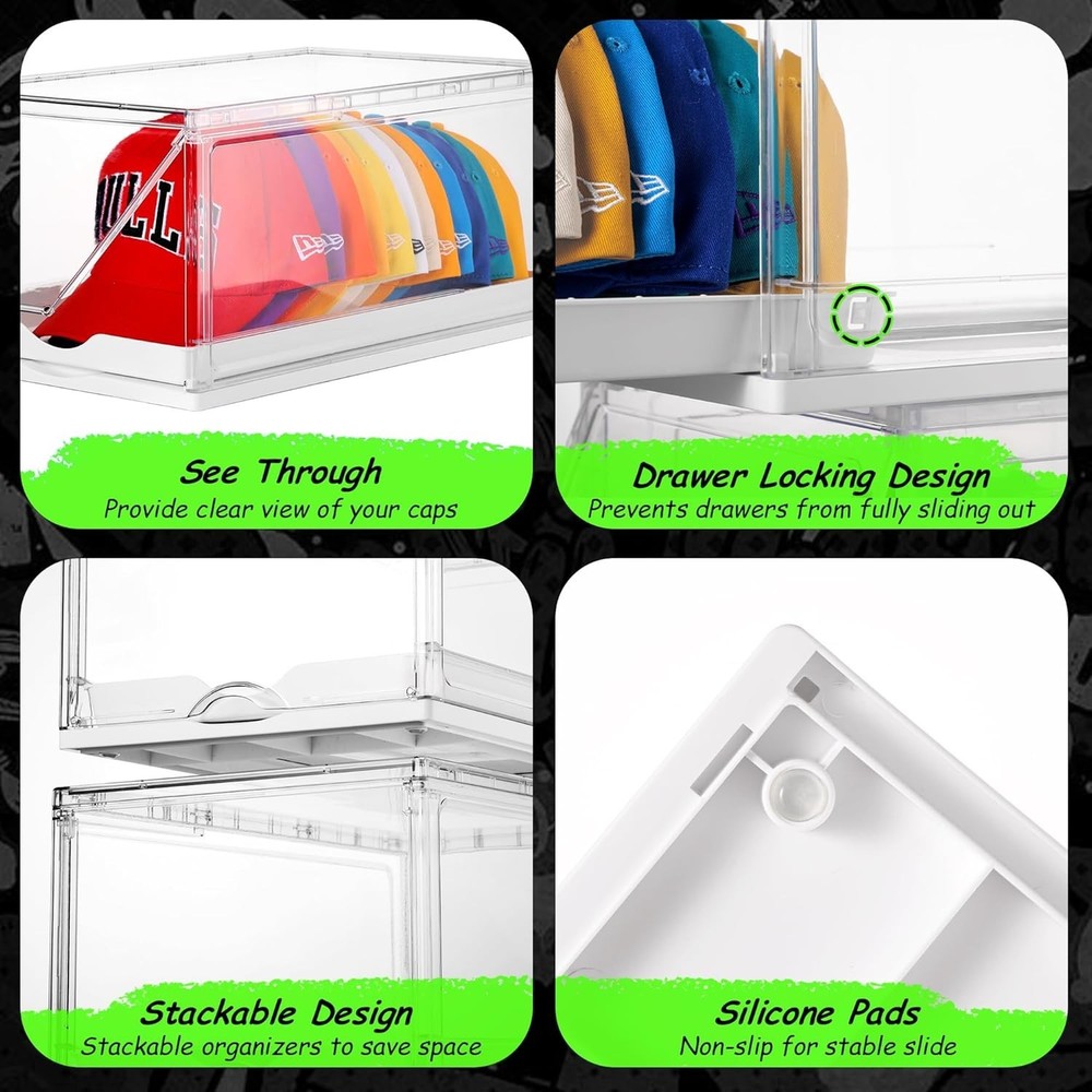 Modern Stackable Hat Organizer - 2 Clear Boxes for Easy & Dust-Free Access
