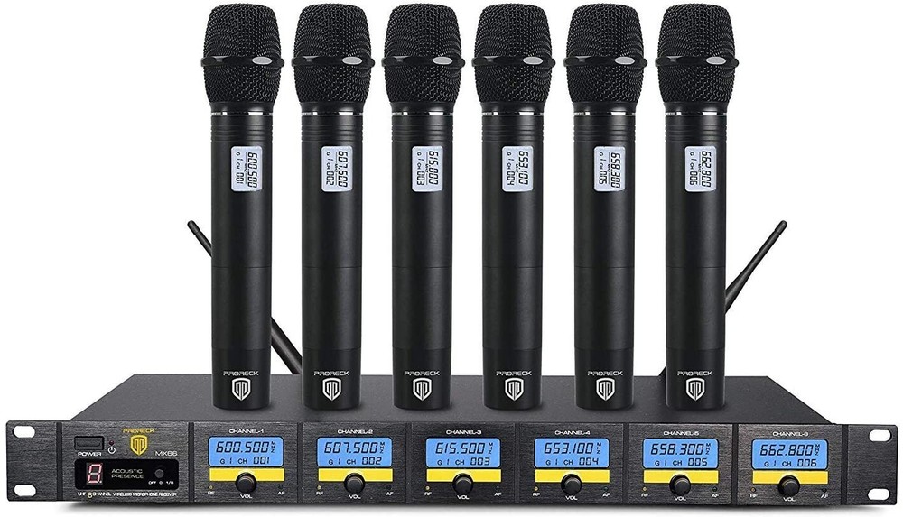 PRORECK MX66 6-Channels UHF Cordless Microphone System with 6 Hand-held Set