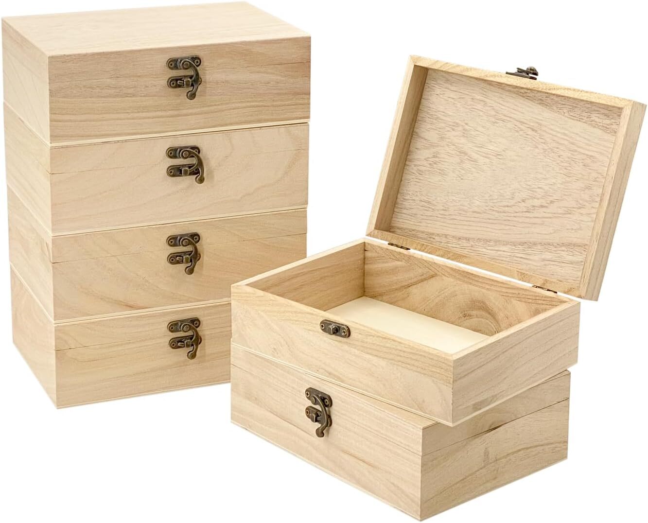 6 Pack Unfinished Wood box with Lid Crafts Wooden Box for DIY Arts Project (8...