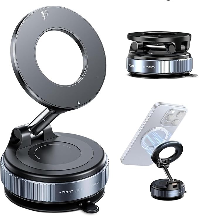 Vacuum Magnetic Phone Holder for Car – Zinc Alloy Suction Car Mount, Adjustable
