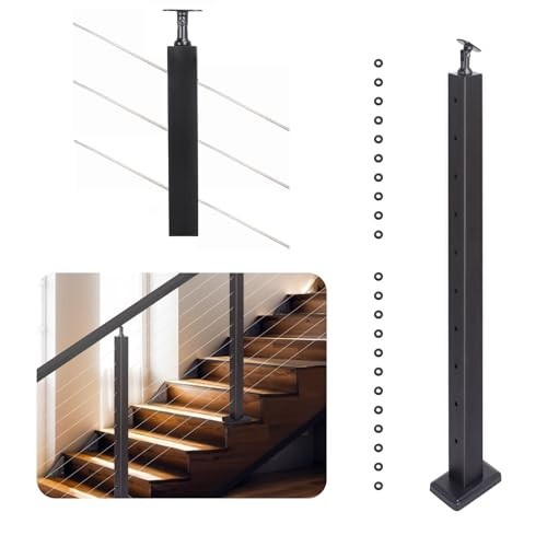 36" Adjustable Stainless Steel Stair Post for Cable Railing System - 30° Angle,