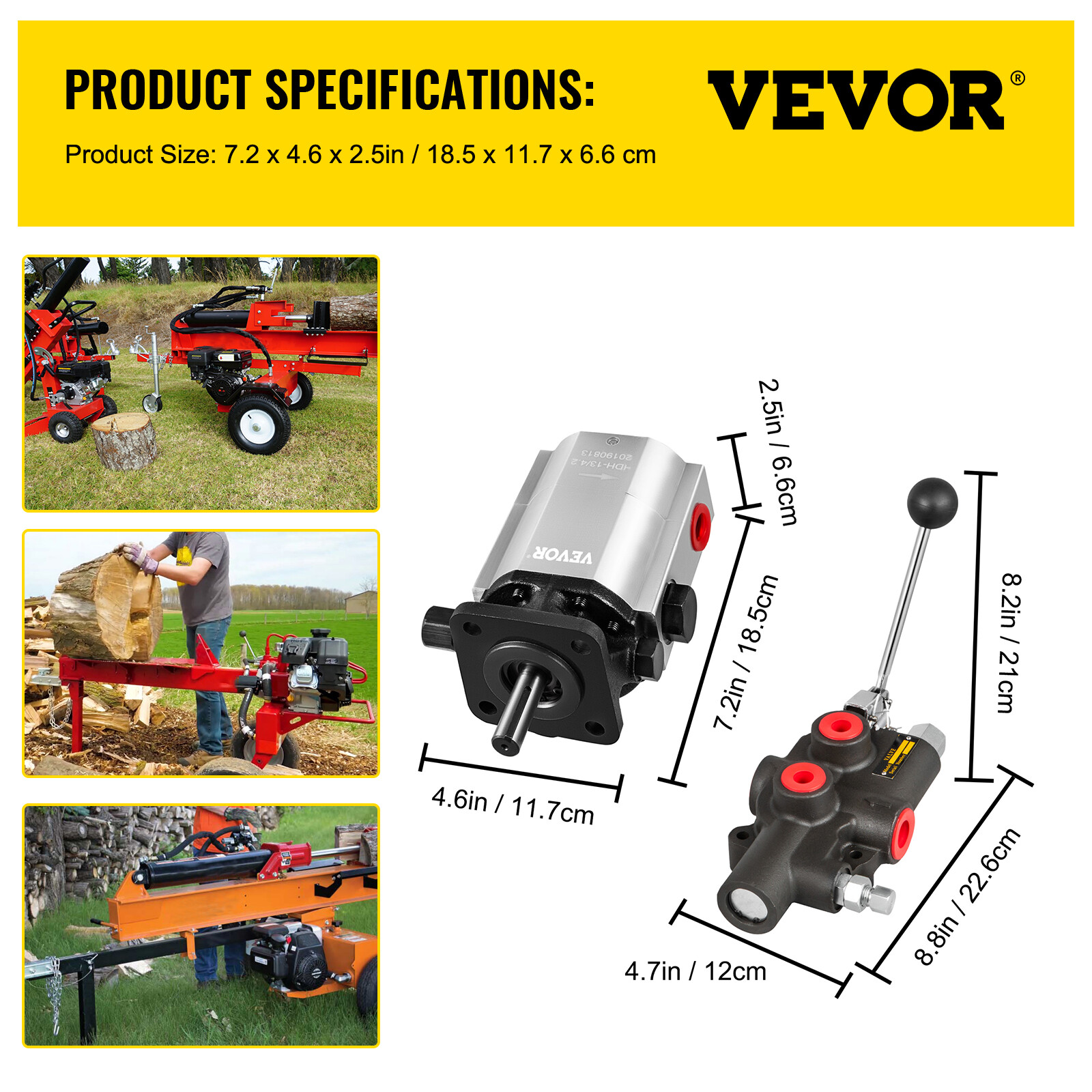 Hydraulic Log Splitter Kit,16 GPM 2 Stage Pump &25 GPM Auto Control Detent Valve