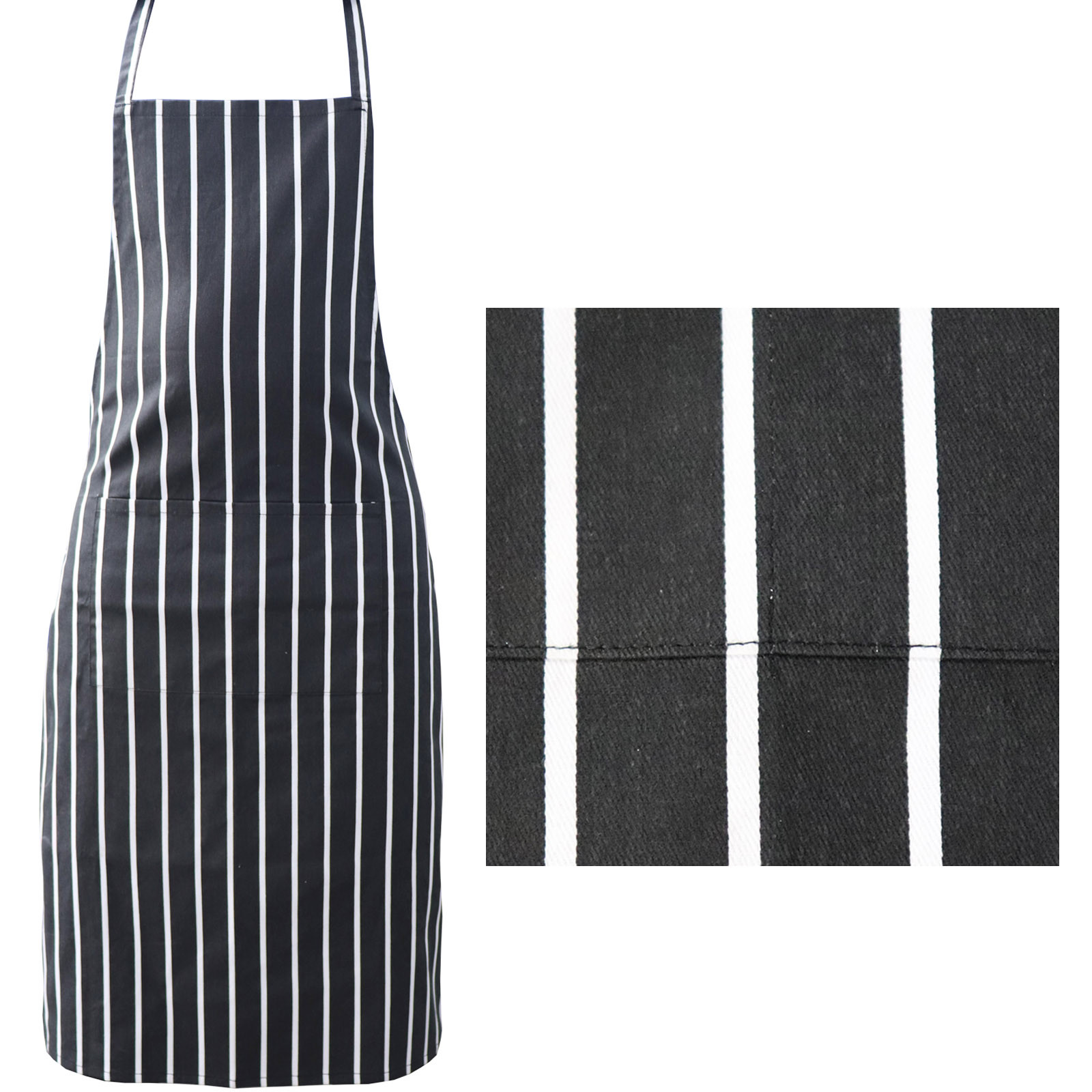 Chefs Apron Kitchen Cooking Baking Butchers Catering Front Pocket Striped Aprons