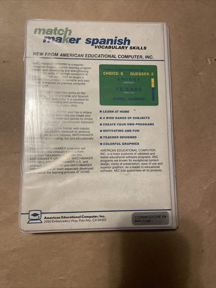 * Match Maker Spanish Vocabulary Commodore 64
