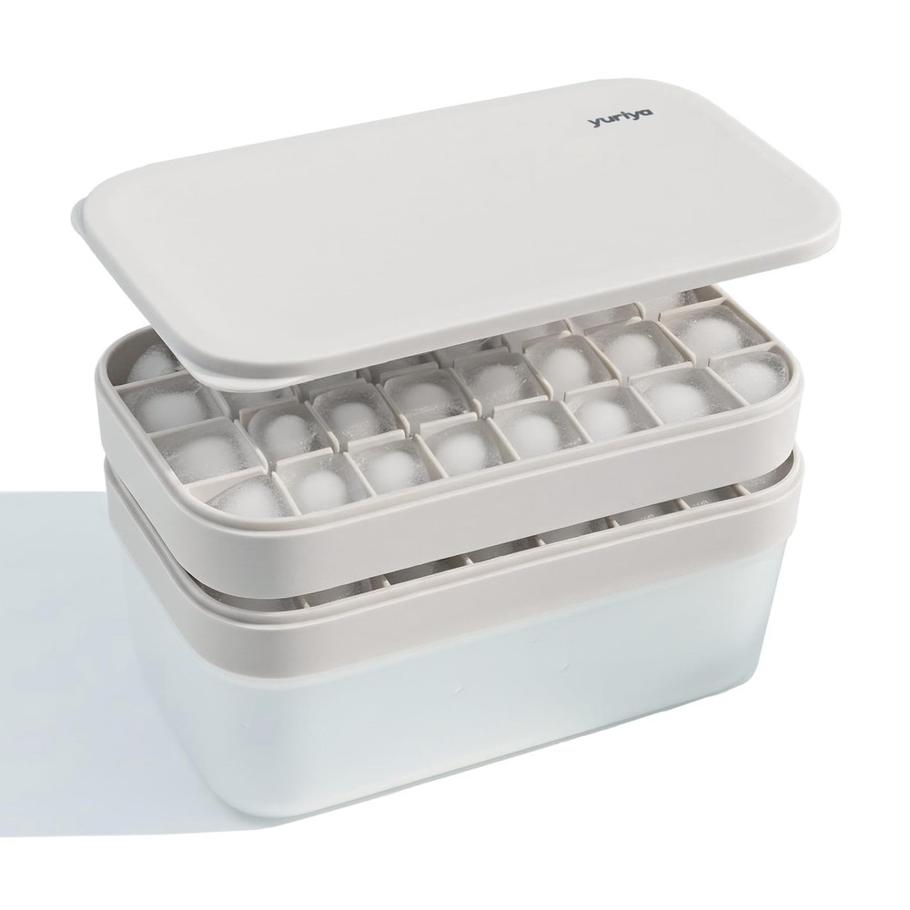 Ice Cube Tray Set with Lid & Bin, 2 Silicone Trays (32-Cube Each, 64 Total), ...