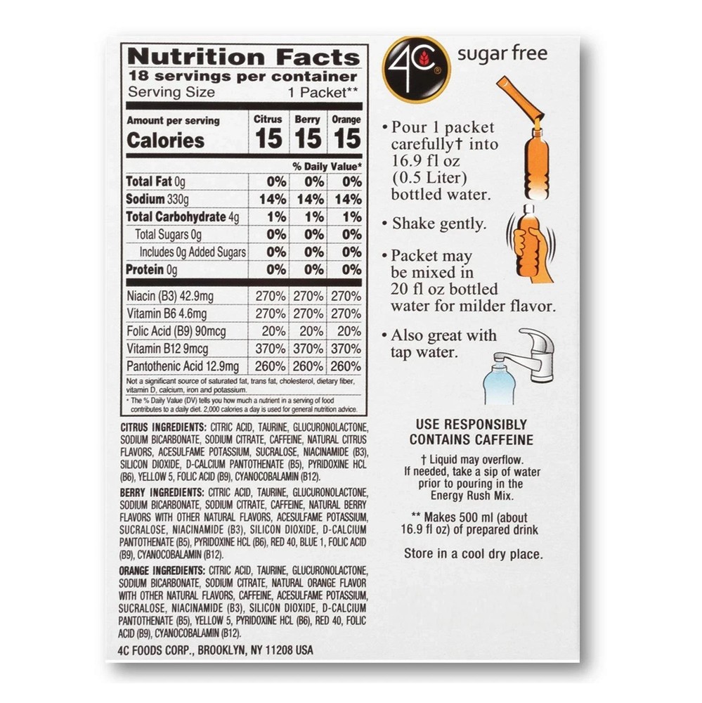 4C Energy Rush Stix 18 Count Multicolor Drink Concentrate Flavored Pack