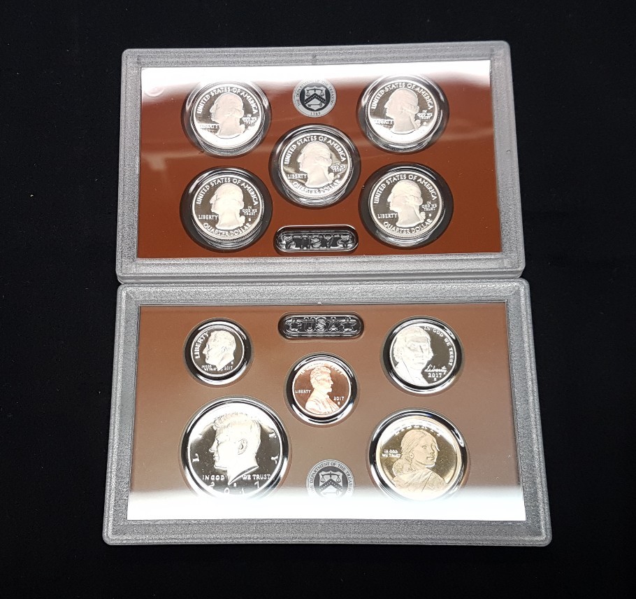 2017 Proof Set. 2 sets in 1. Proof Set, .25 set & $1 set. Clad 10 Coins total.