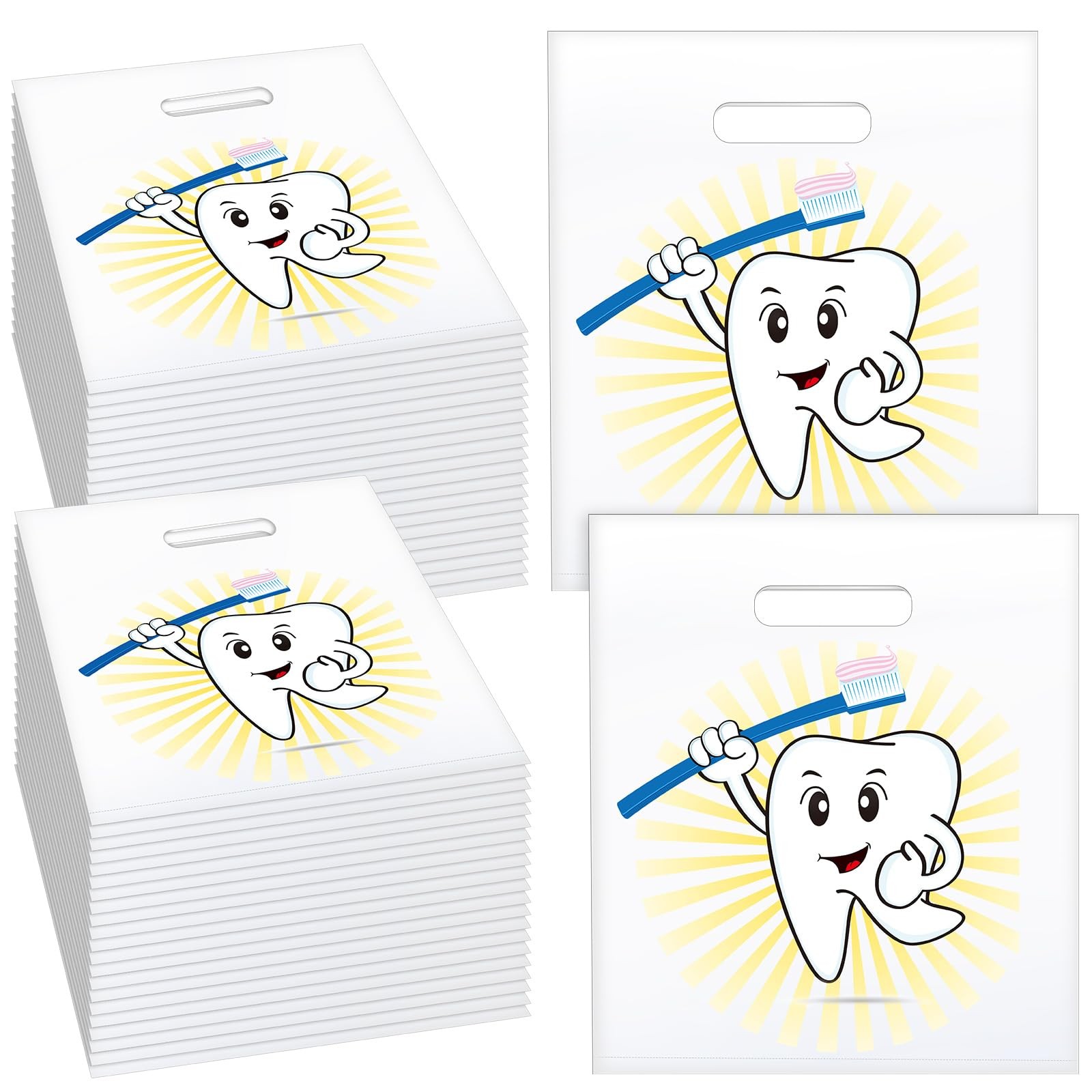 300pcs Tooth Merchandise Bags with Handles Plastic Dental Patient Gift Bags