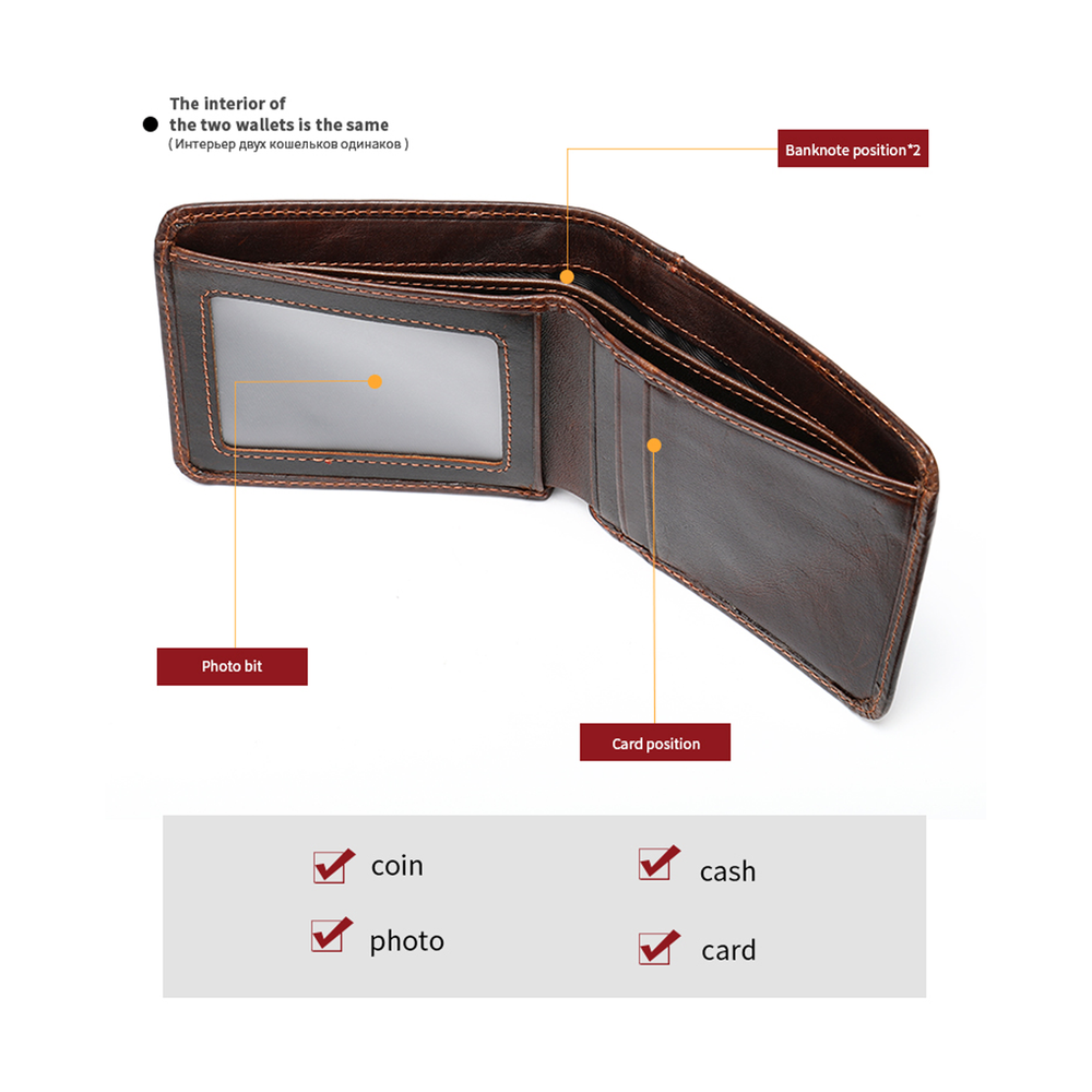 Mens Leather Bifold Wallet RFID Blocking Vertical Horizontal Brown