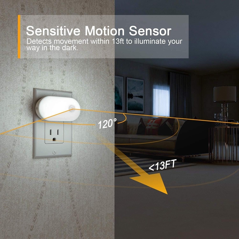Stepless Adjustable LED Night Lights with Motion Sensor - Cold White Glow 2-Pack