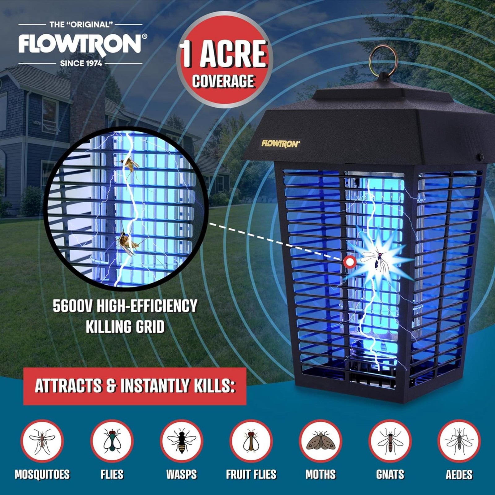 Flowtron Bug Zapper 1 Acre of Coverage w/ 40W Bulb & 5600V Killing Grid