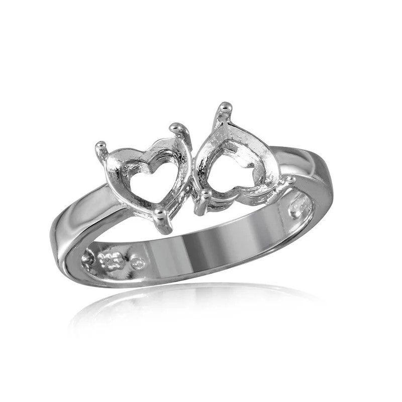 Semi Mount 5mm 2Heart Ring Setting 925 Sterling Silver Ring