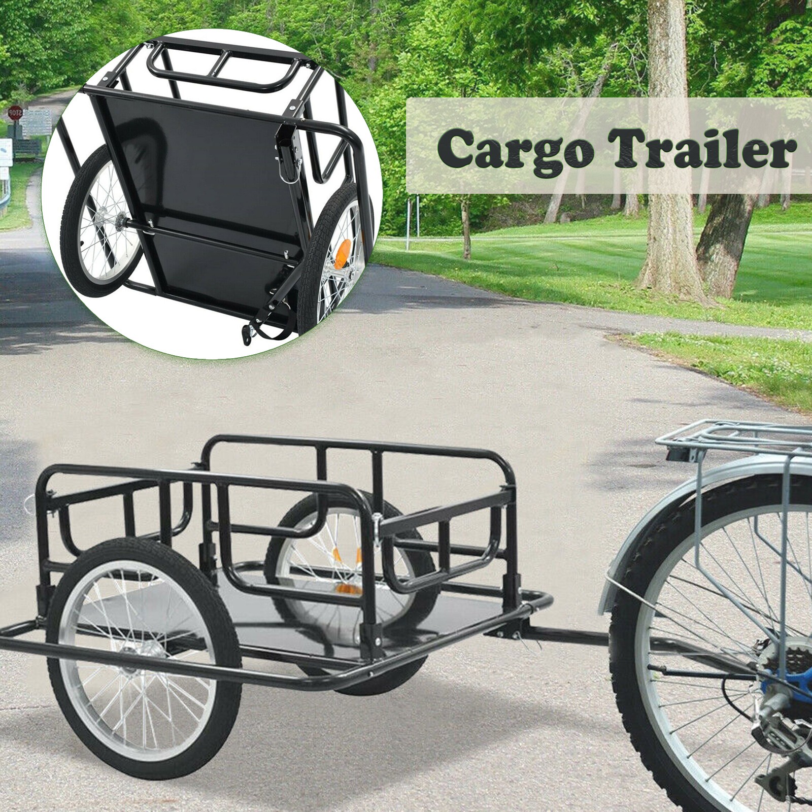 Large Bicycle Bike Cargo Trailer Foldable 110lbs Max Load Steel Carrier For Shop