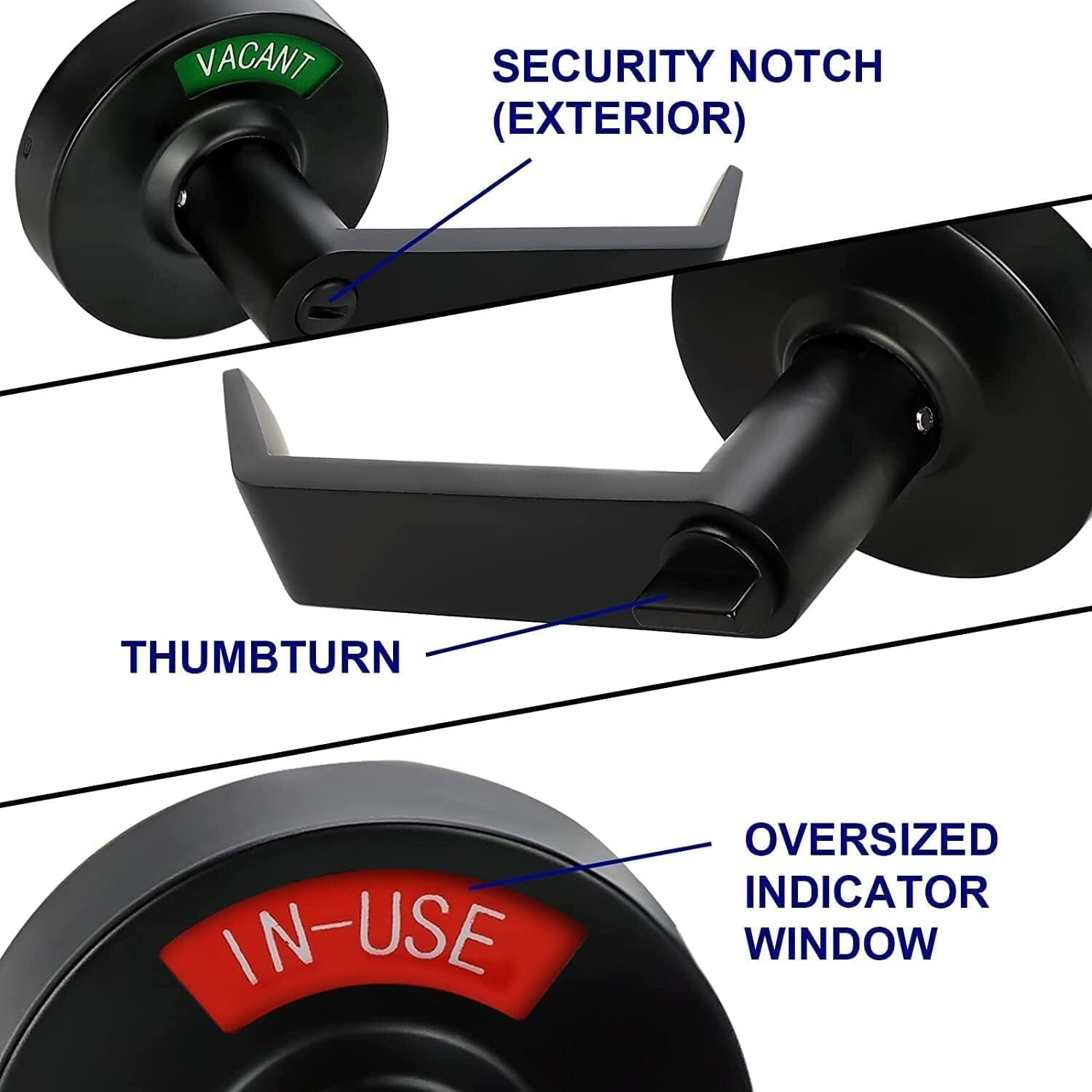 Extra Large Bathroom Privacy Lever Lock with Indicator Left-hand Door Black