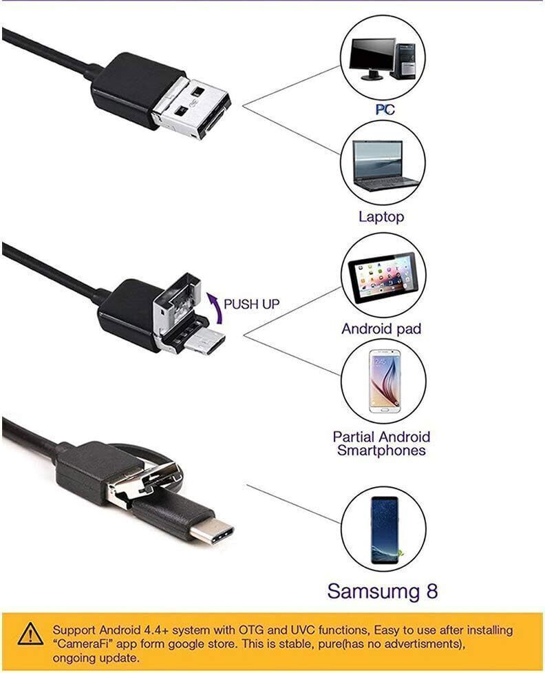 HD Endoscope Borescope Inspection Camera For USB Type C Android MAC Computer