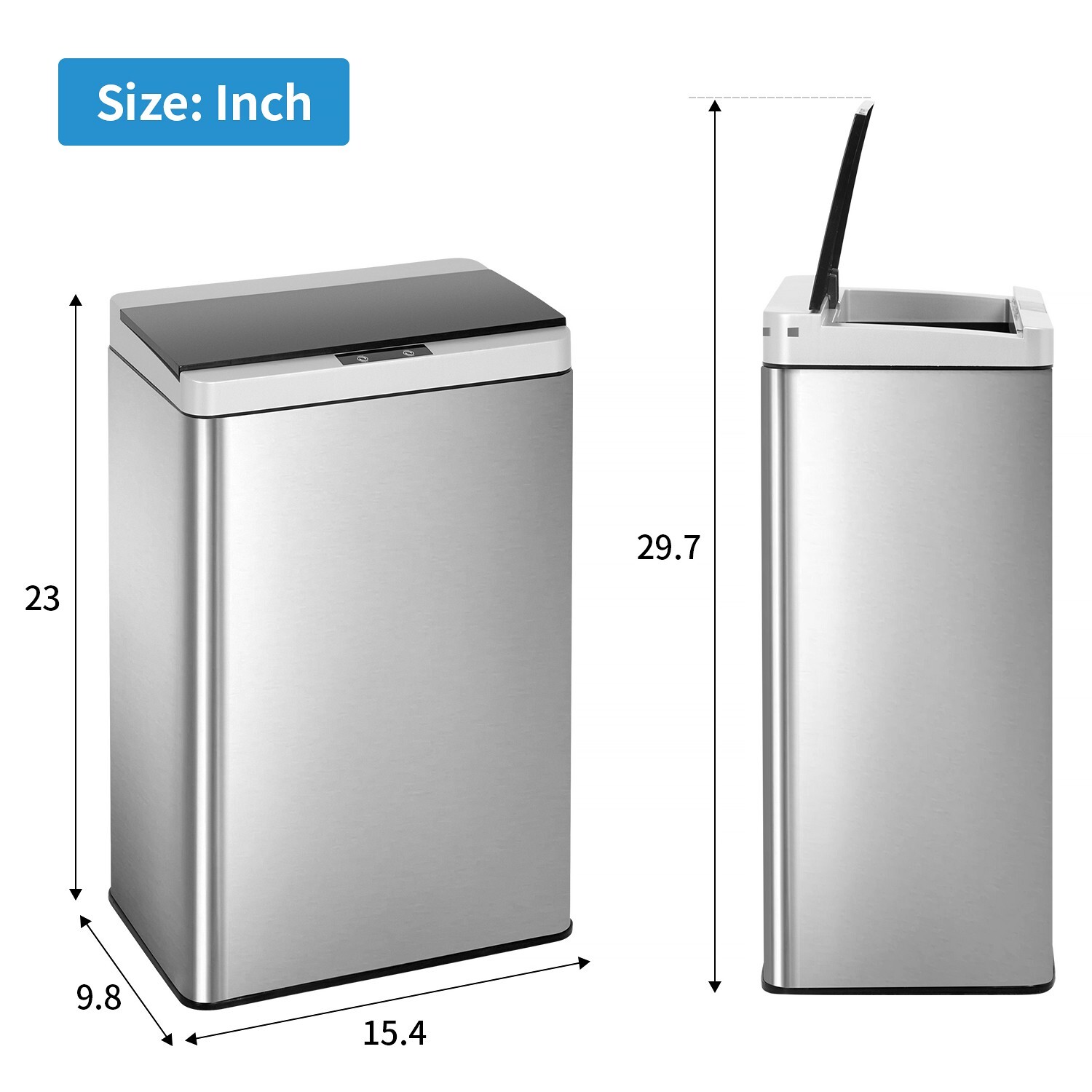 13 Gallon 50 Liter Automatic Touch Free High-capacity Stainless Steel Waste Bin
