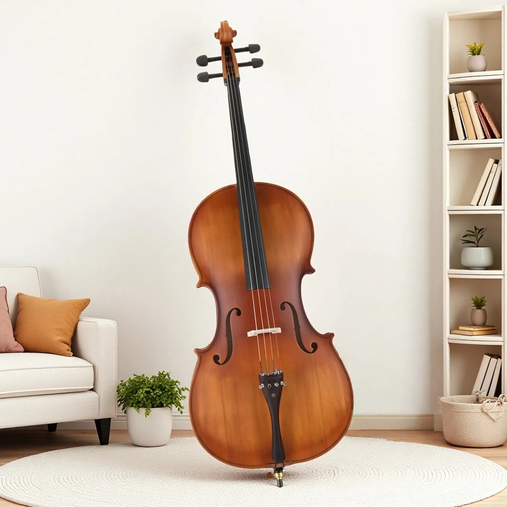 4/4 Full Size Solid Spruce Top Beginner Acoustic Cello Set - Bag Antiqued Bow