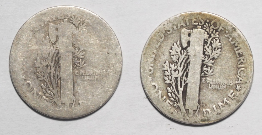 Two 1918-D Mercury Dimes -- 90% Silver
