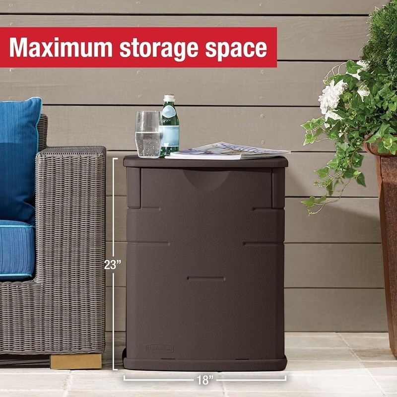 Durable Resin Deck Box Outdoor Storage Lockable Waterproof Organizer Mini Table