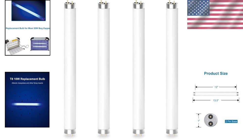 Fluorescent Bug Zapper Light Tubes 10W T8 - Attracts Insects Safely, 4 Pack