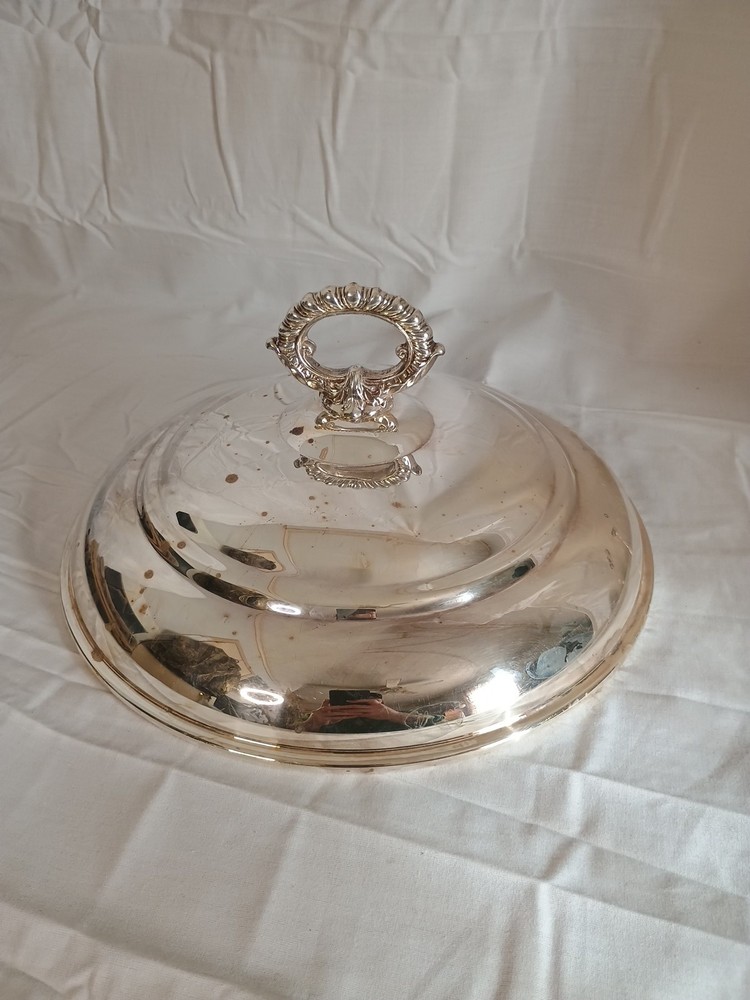 Antique Silver On Copper Serving Bowl 13"x9"