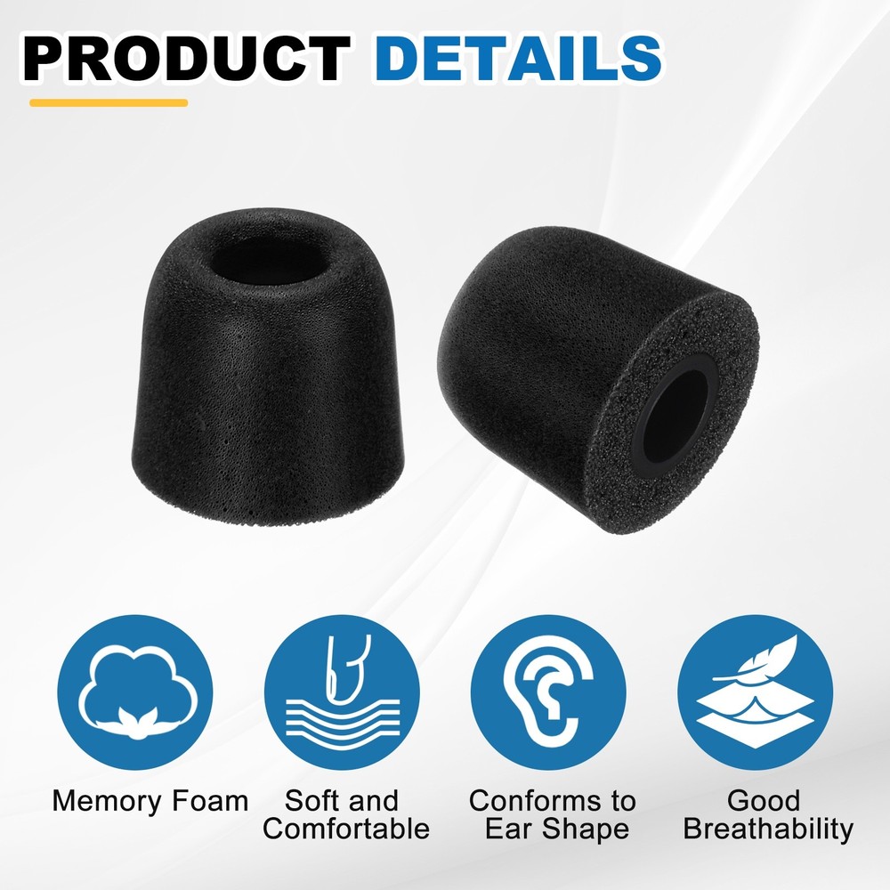 Memory Foam Earbud Tips (4.9mm/0.19"), 12Pcs - Medium Ear Bud Tips, Black