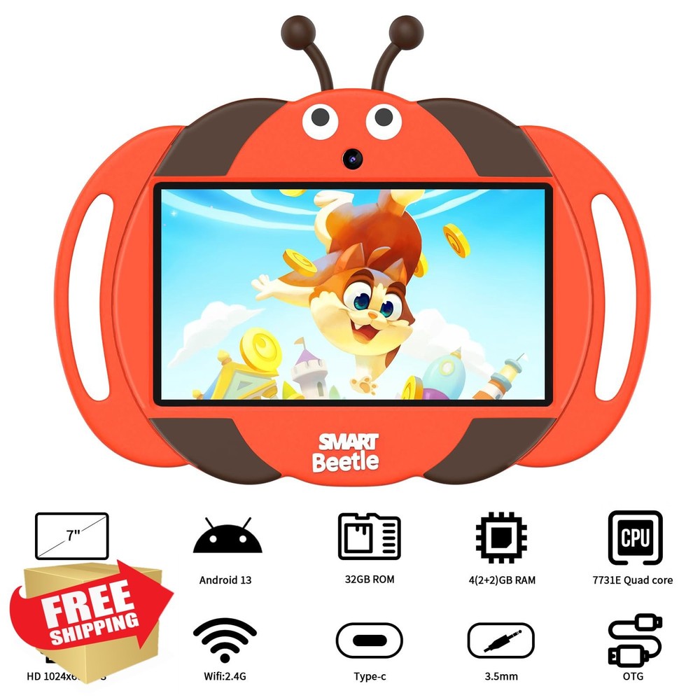 VOLENTEX 7" Kids Tablet Android 13 32GB ROM Orange Educational