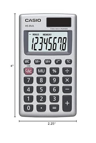 Casio HS8VA Standard Function Pocket Size Basic 8 Digit Calculator Pack of 2