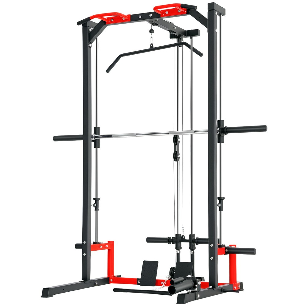 Smith Machine Power Squat Rack with Pull Up Barbell Bar Lat Pull Down System