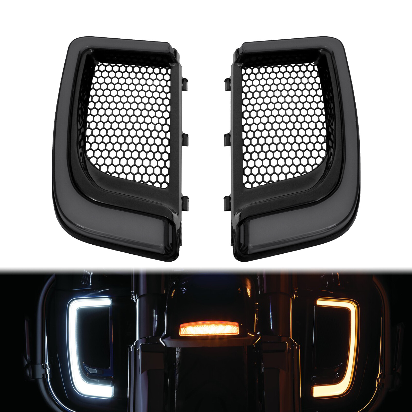 Fairing Lower Grills Turn Signal Runing LED Light For Harley Touring 2014-2022