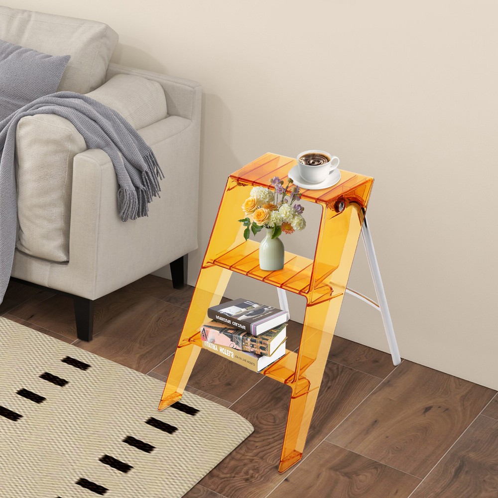 3 Step Ladder Folding Step Stool Orange Folding Step Stool for Adults 44*52*63cm