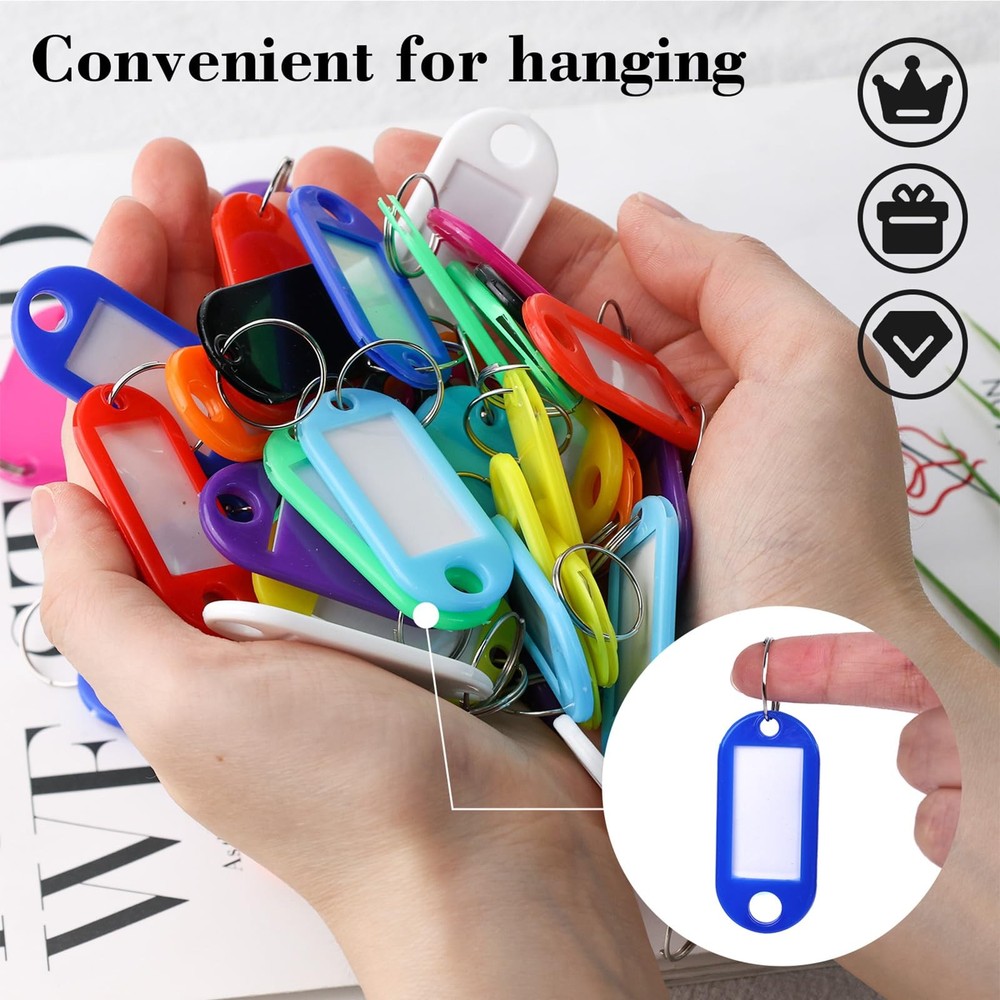 SallyFashion 50 PCS Plastic Key Tags with Split Ring, Label Medium, Multi