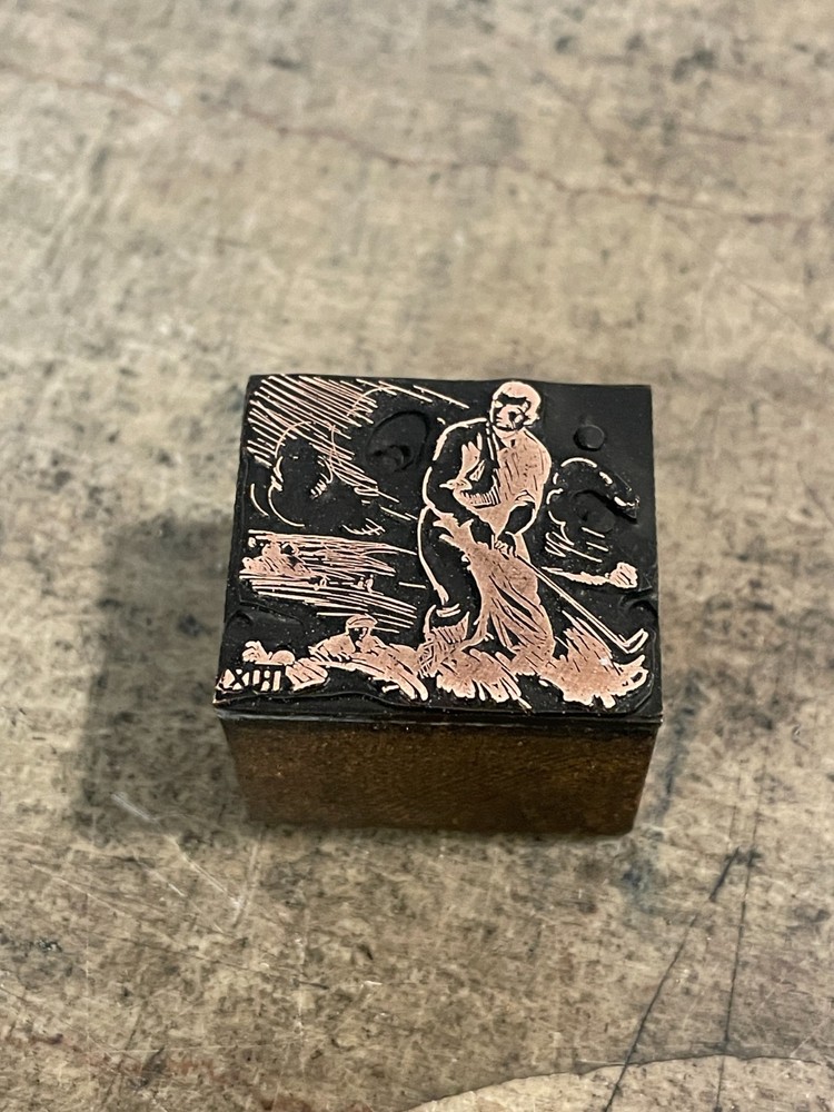 Printing Letterpress Printers Block Copper Man Playing Golf (653)