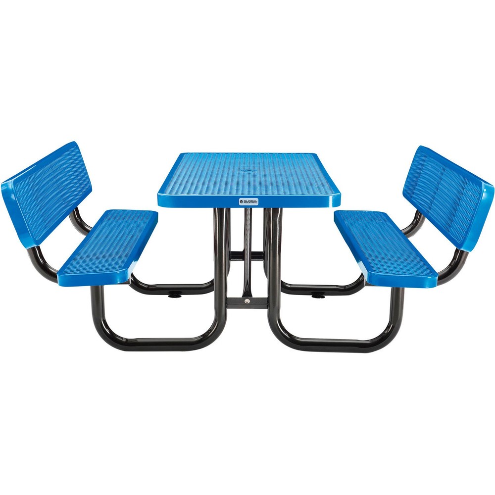 6' Rectangular Outdoor Expanded Metal Picnic Table With Backrests Blue