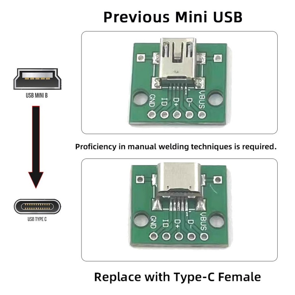Type-C Female Socket DIY Solder Connector Replace for Mini-USB 5Pin Female SMT