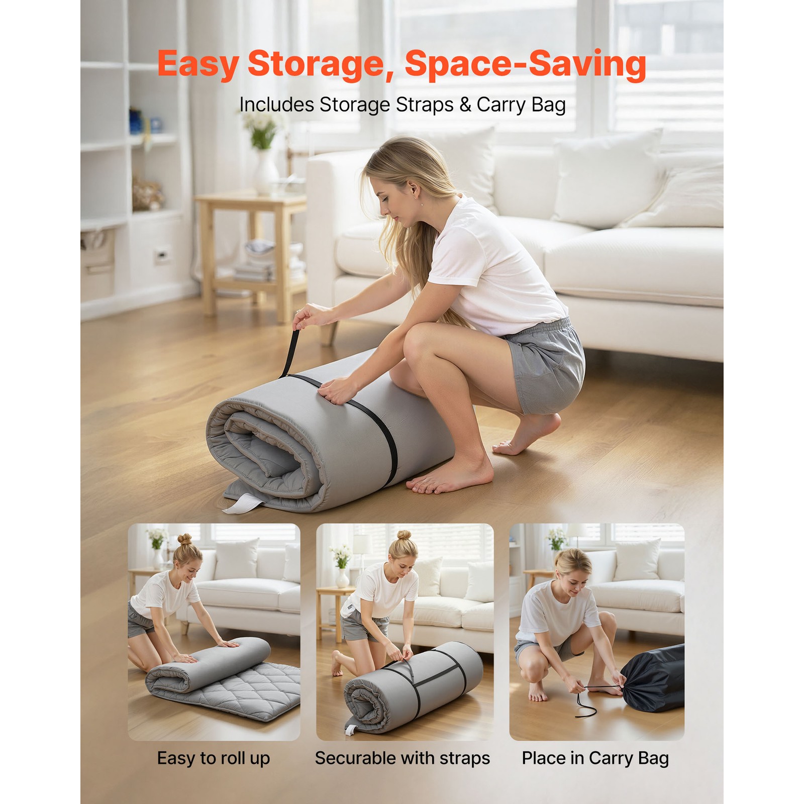 Uimoso Japanese Tatami Mat Twin Foldable Futon Mattress with Storage Bag Gray