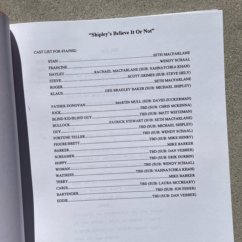 American Dad Original 2006 Used Table Draft Script Shipley’s Believe It Or Not