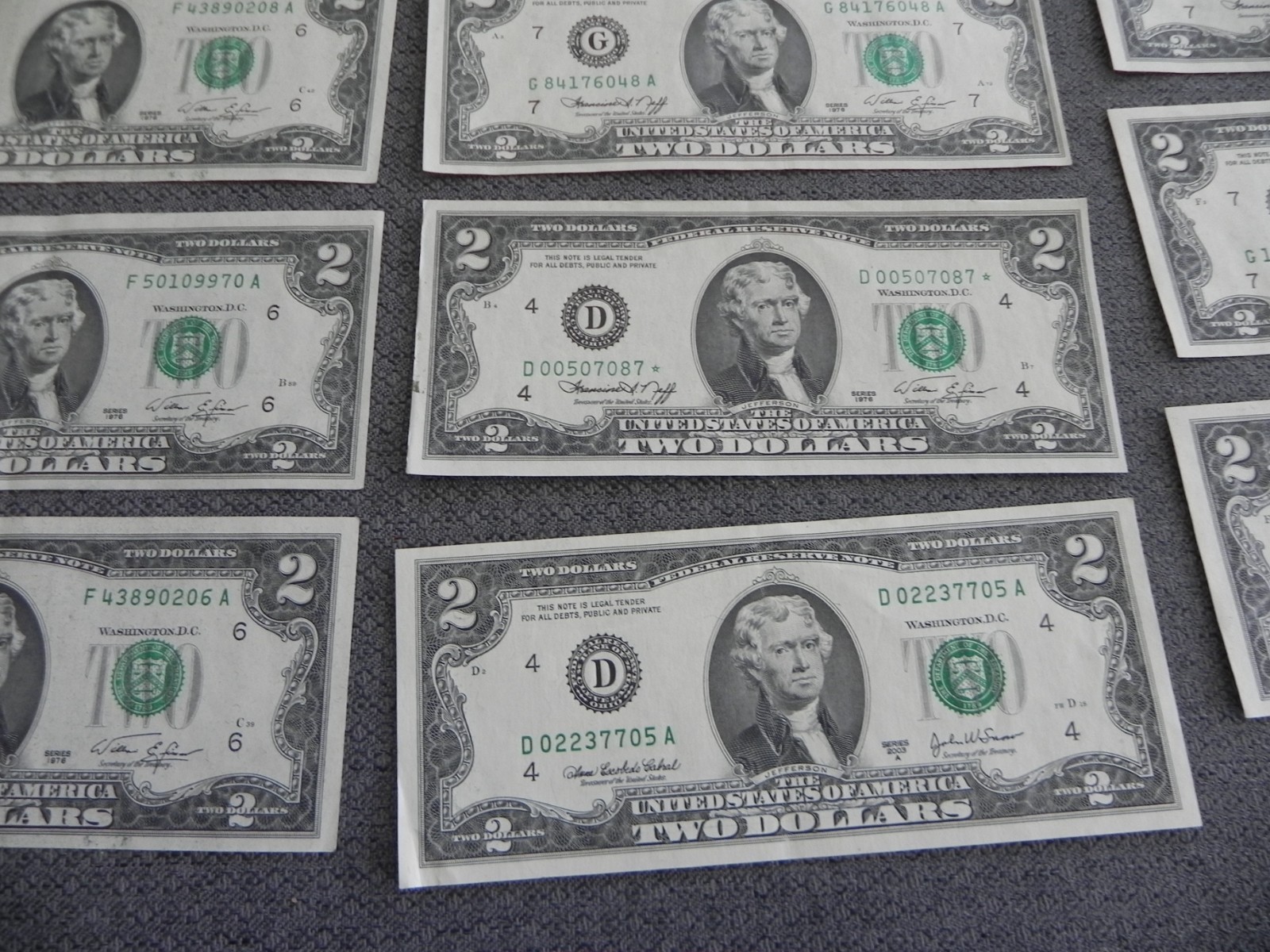 United States $2 Bill LOT Of 20 -1976 9-Uncirculated Sequential Numbers 11-VG !!