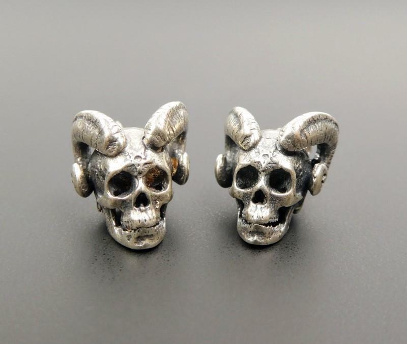 Handmade Sterling Silver Devil Demon Skull Horn Stud Post Earrings Gothic Punk