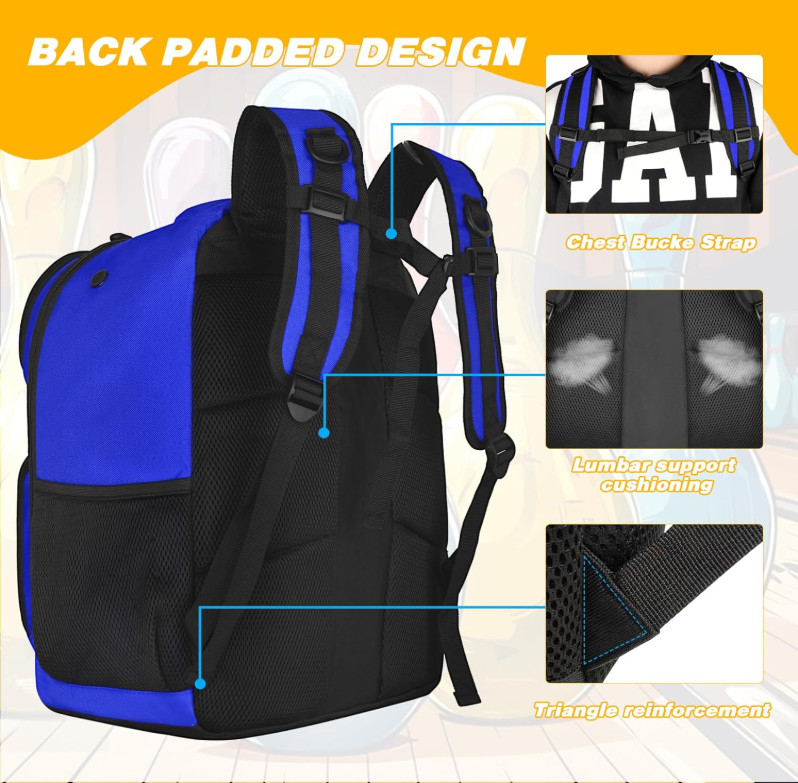 2-Ball Bowling Backpack with Shoe Compartment, Fits Up to Size 16