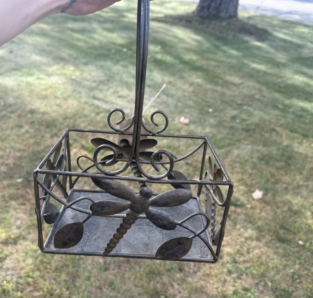 Rustic Metal Dragonfly Hanging Basket