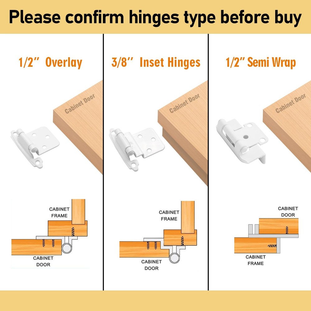 1/2" Partial Overlay Cabinet Hinges,(25 Pairs -50 Pack) Partial Wrap Hinge Se...