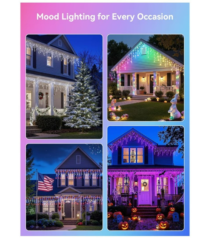 Smartdawn smart outdoor icicle lights 33ft 304 led color changing programable