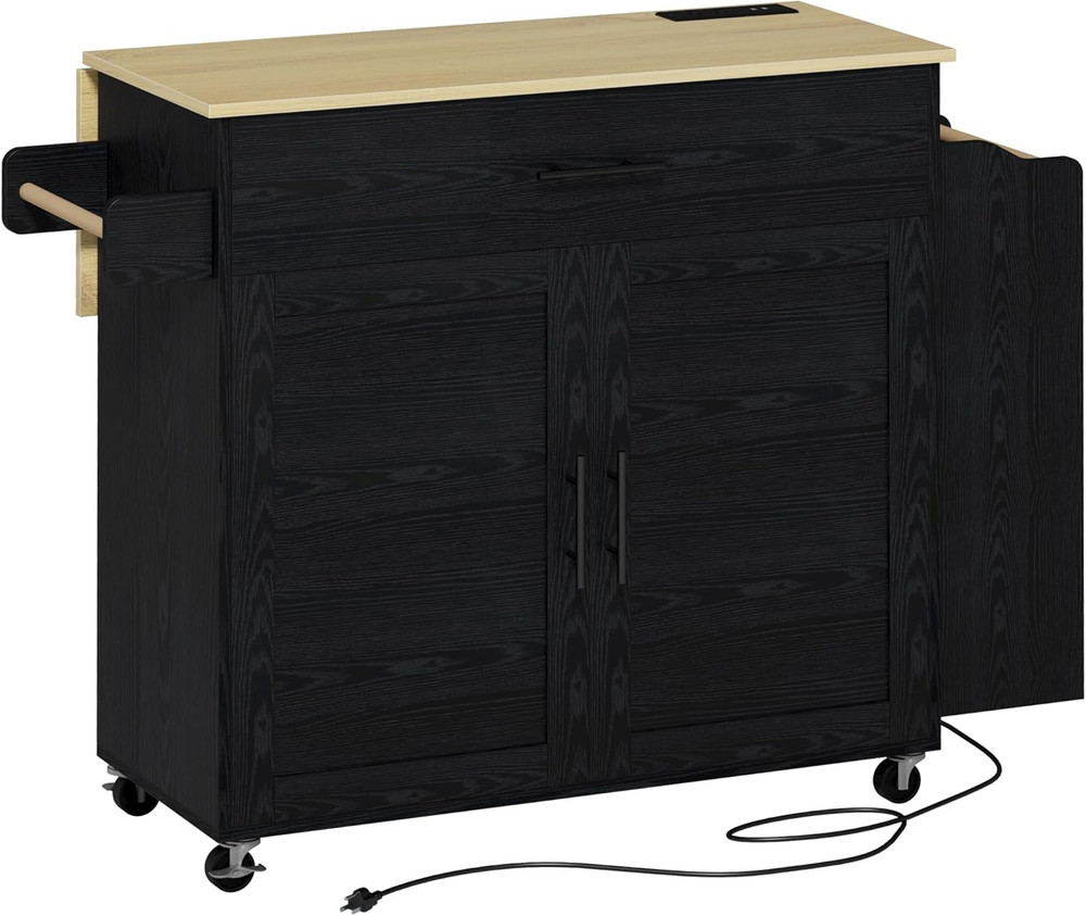 Kitchen Island with Storage, Rolling Kitchen Island on Wheels with Drop Leaf, Ch