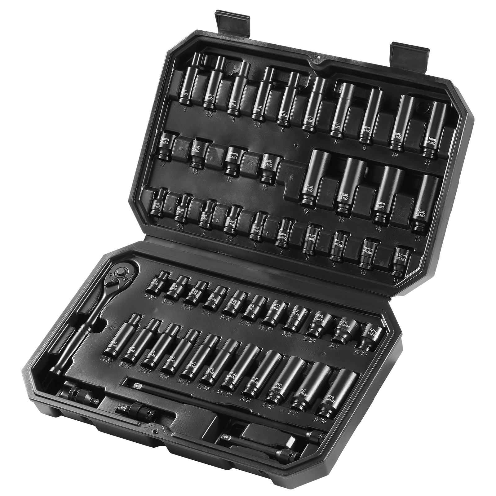 VEVOR Impact Sockets Set 55pcs 6-Point 1/4" Drive Bit Ratchet Tool Kit Case