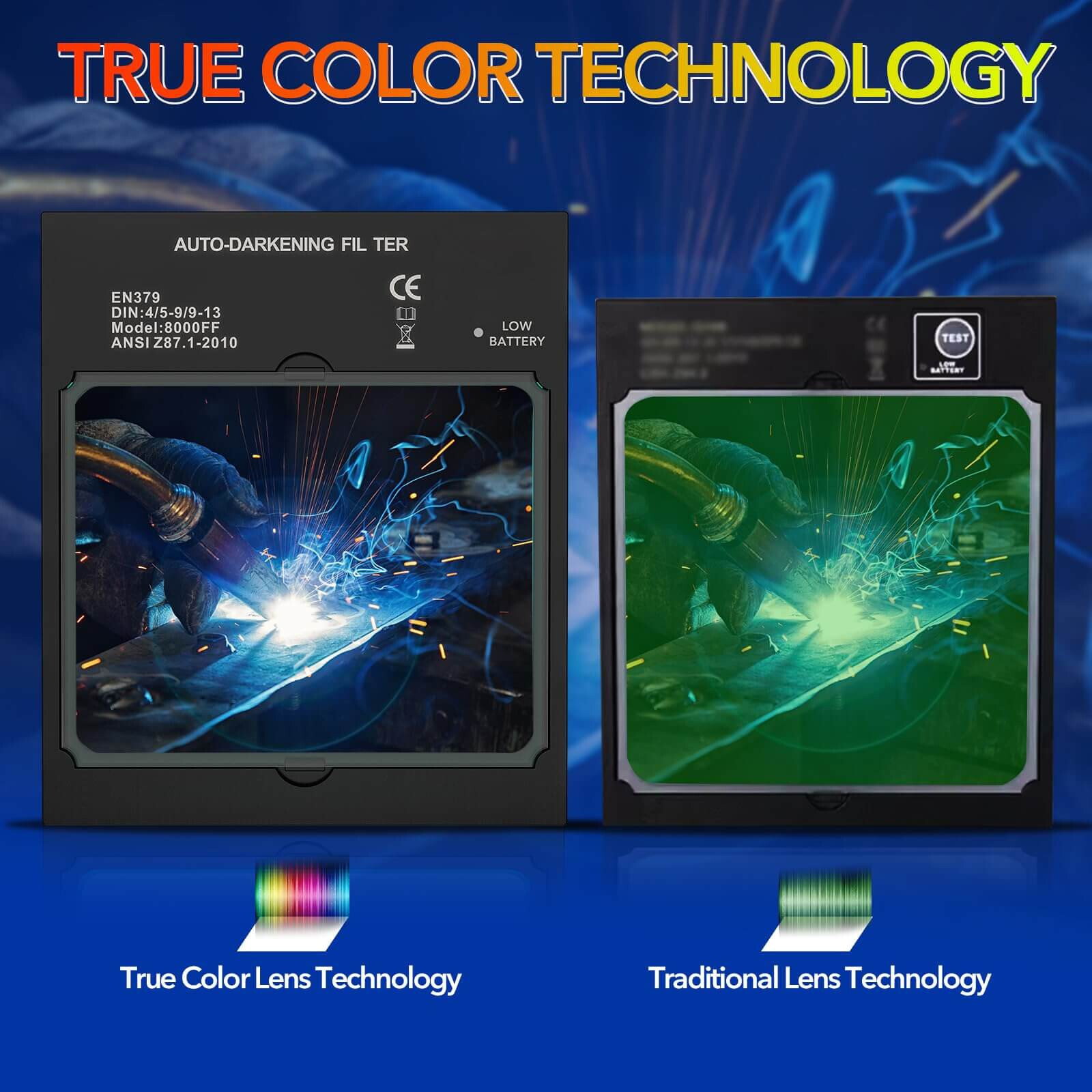 TRQWH True Color Welding Helmet Auto Darkening Solar 4 Arc Sensor Large View