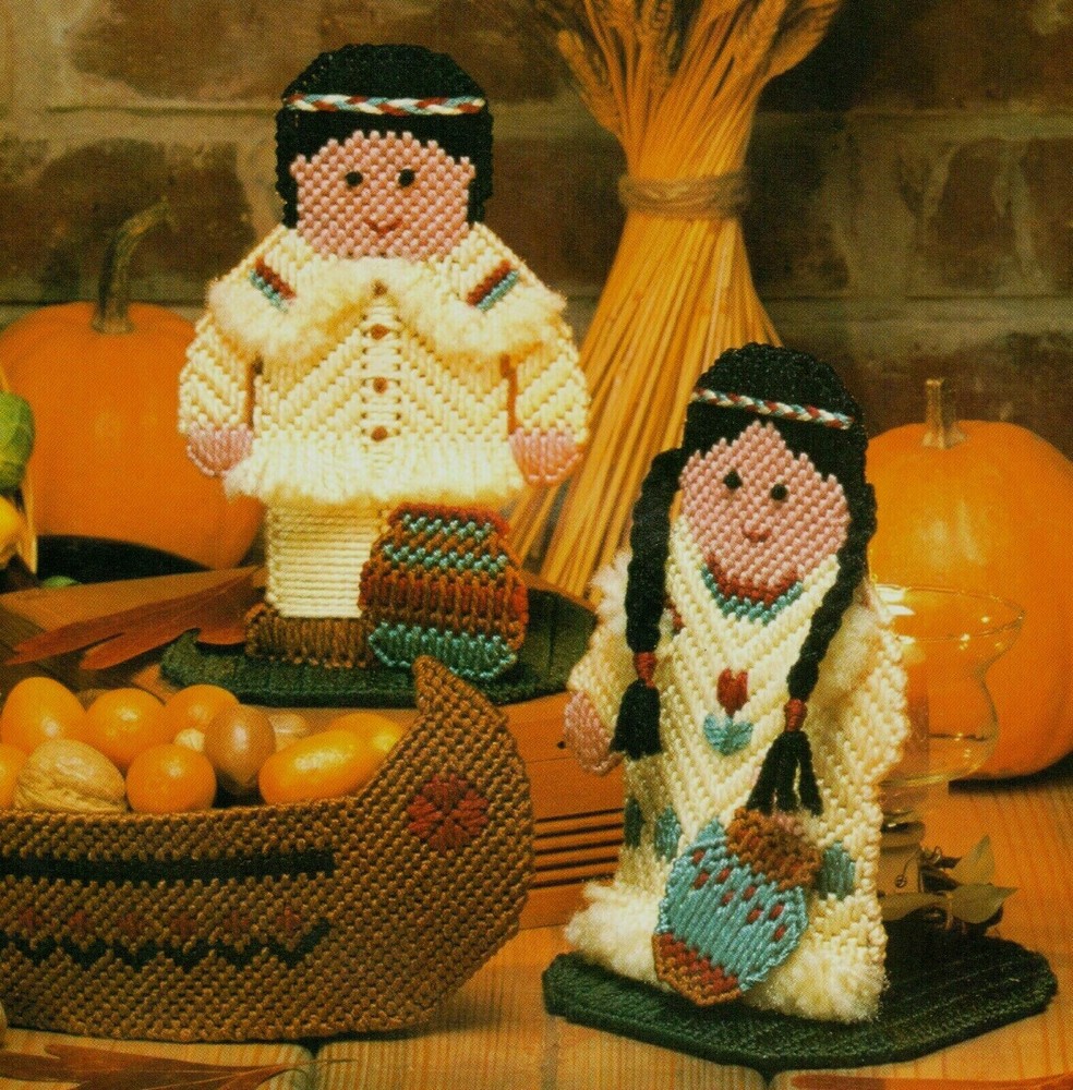 BOUNTIFUL HARVEST INDIANS CANOE THANKSGIVING PLASTIC CANVAS PATTERN INSTRUCTIONS