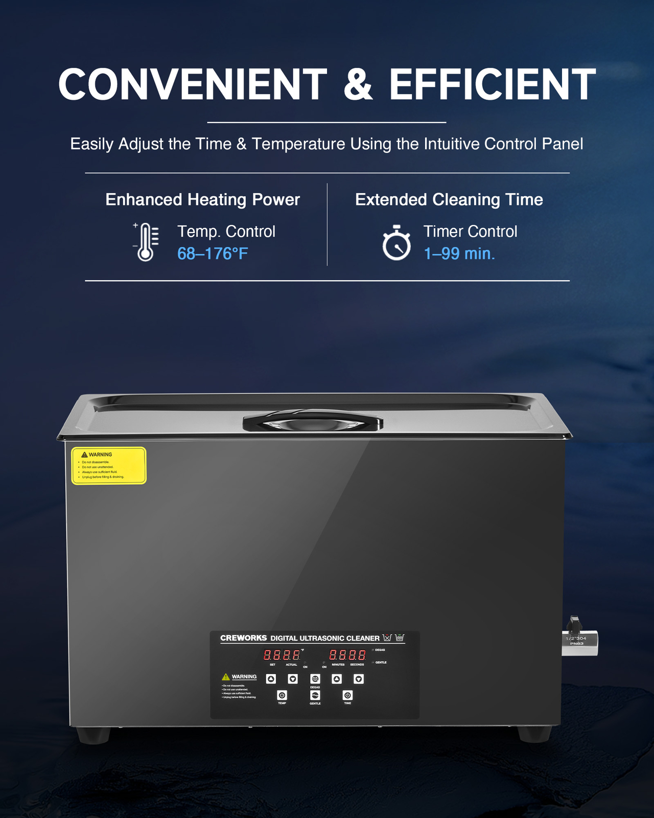 CREWORKS 30L Ultrasonic Cleaner Titanium Steel 1200W Heater w/ Degas & 2 Modes