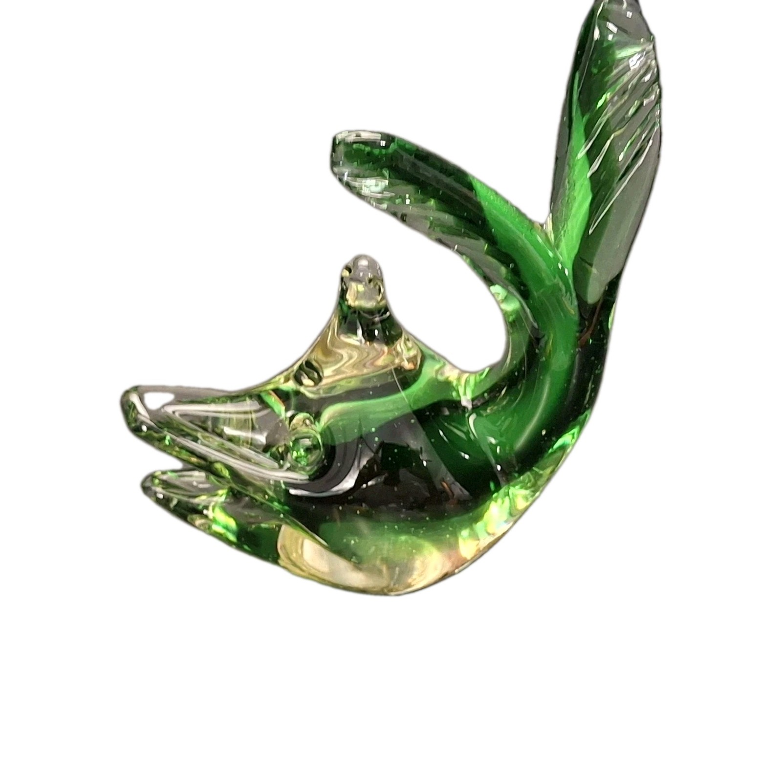 Vintage Green Glass Fish Sculpture Murano Paperweight Made in Italy Sunken Eyes